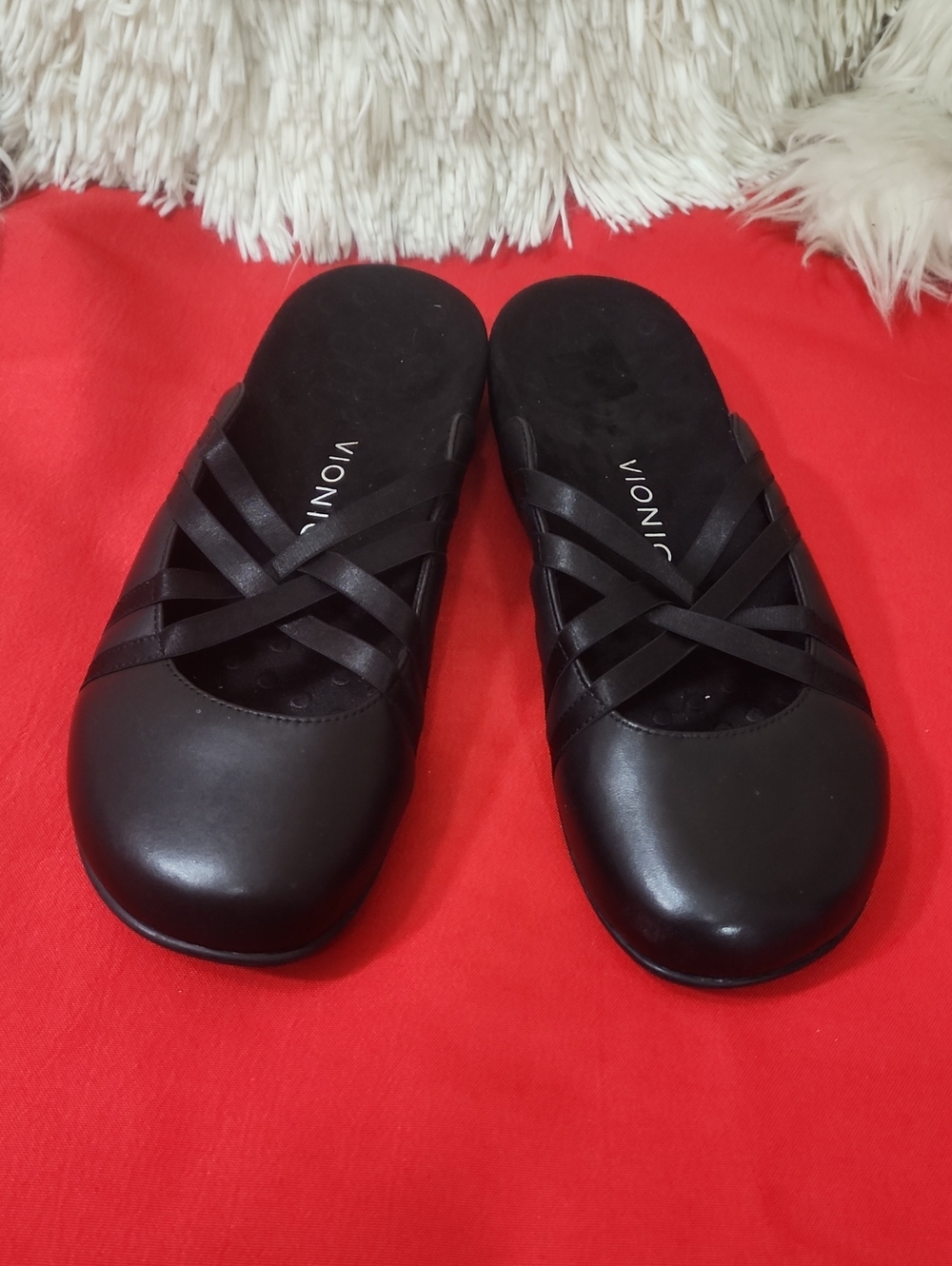 Vionic Claire Black Crisscross Slip-On Mules - Picture 2 of 9
